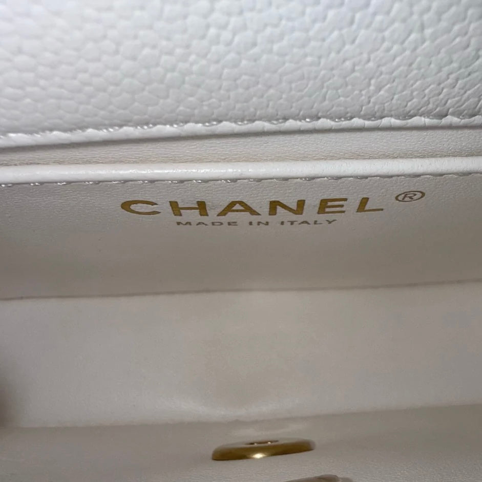 Chanel Flap Mini 21CM Sweetheart 23P - Caviar Quilted White Gold Hardware Microchip
