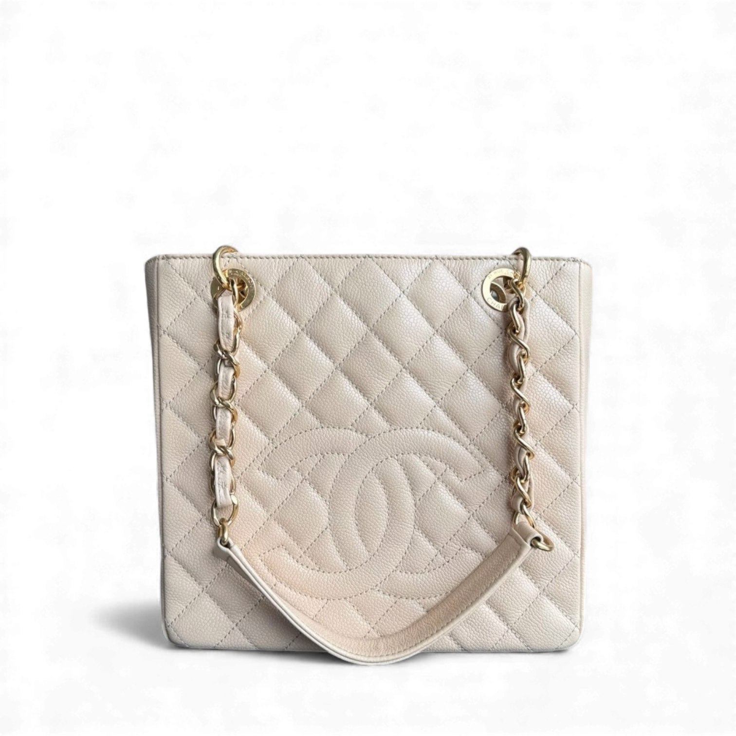 Chanel PST Petite Shopping Tote - Caviar Quilted Grained Calfskin Light Beige Gold Hardware