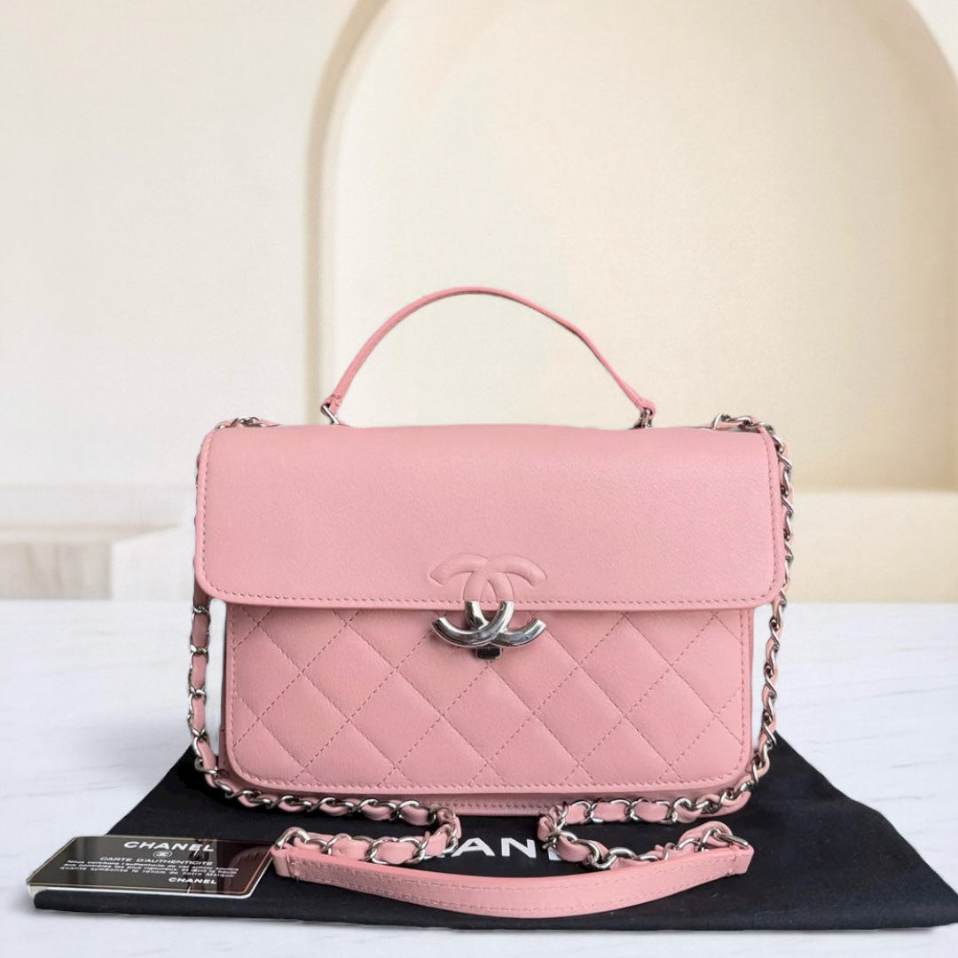Chanel CC Box Flap - Calfskin Quilted Pink Silver Hardware Series 24