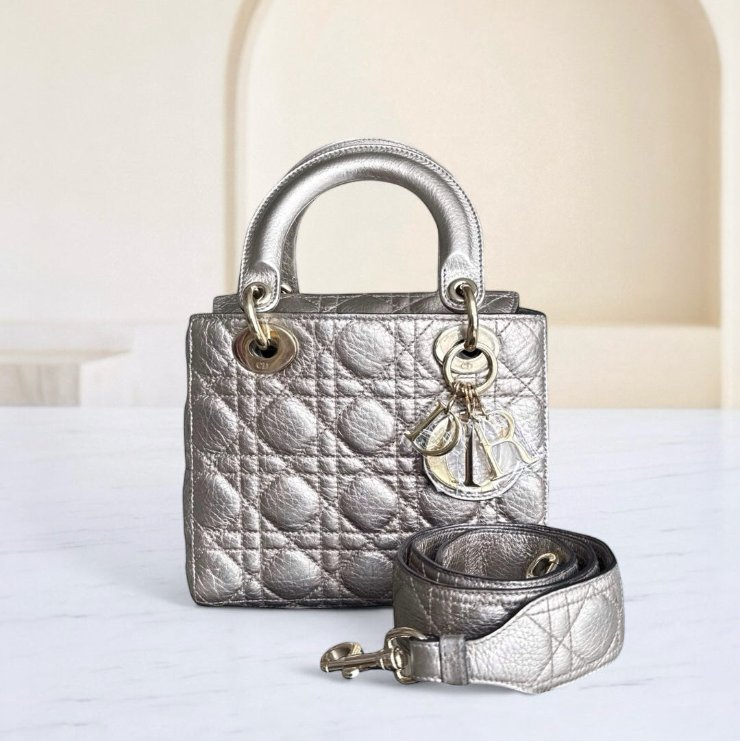 Dior Lady Small - Cannage Gold Calfskin Gold Hardware