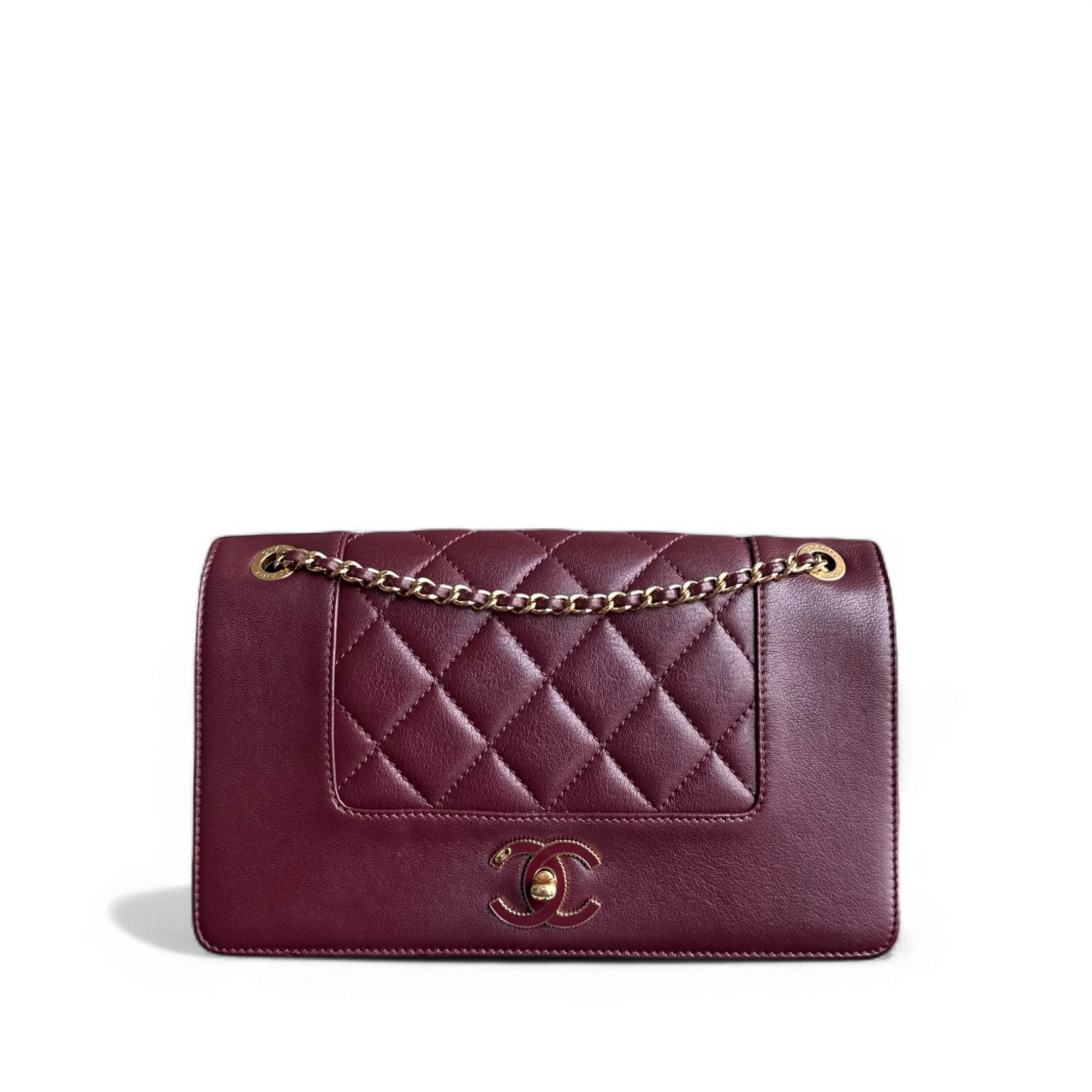 Chanel Mademoiselle Seasonal Flap - 25CM Quilted Lambskin Burgundy Gold Hardware Series 23