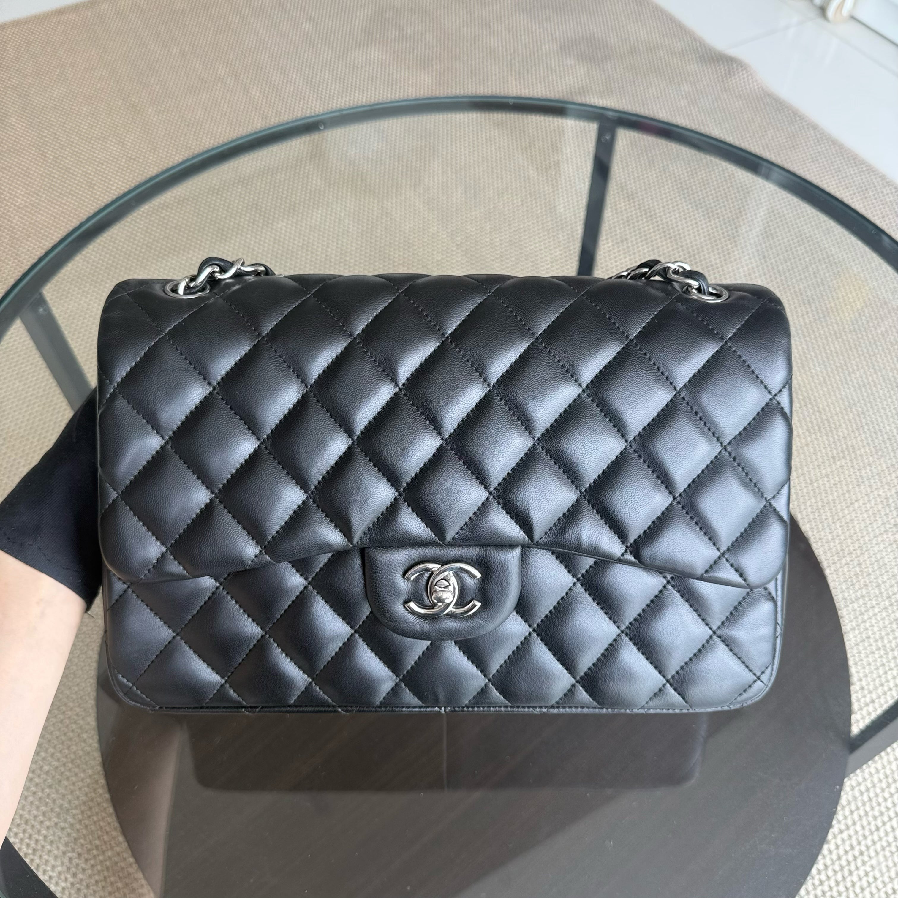 Chanel Classic Flap Jumbo - Double Flap 30CM Quilted Lambskin Black Silver Hardware