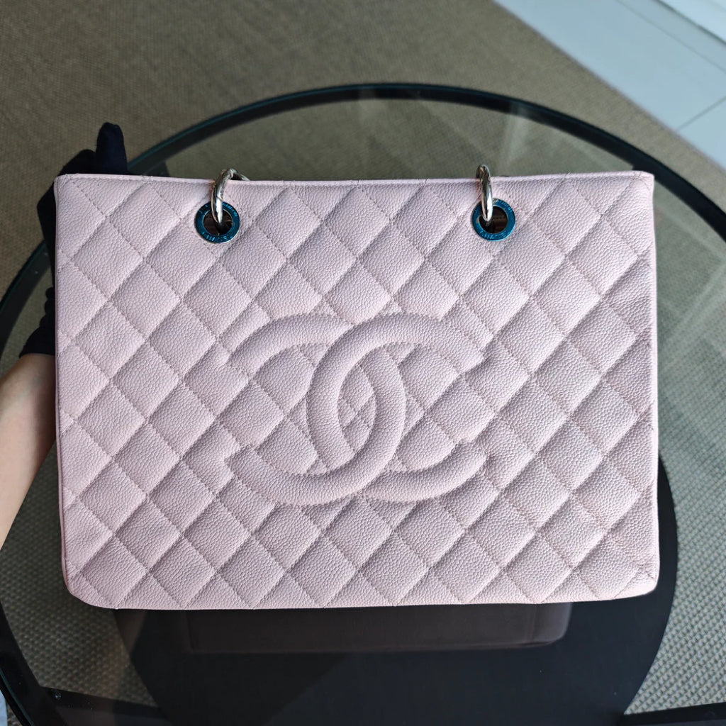 Chanel GST Grand Shopping Tote - Caviar Quilted Grained Calfskin Sakura Pink Silver Hardware Series 17