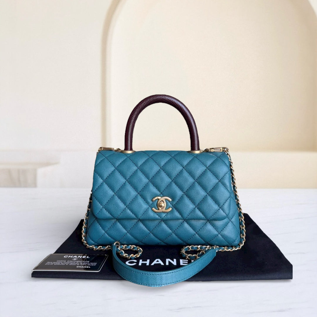 Chanel Coco Handle Small - Caviar Quilted Blue Gold Hardware Series 28