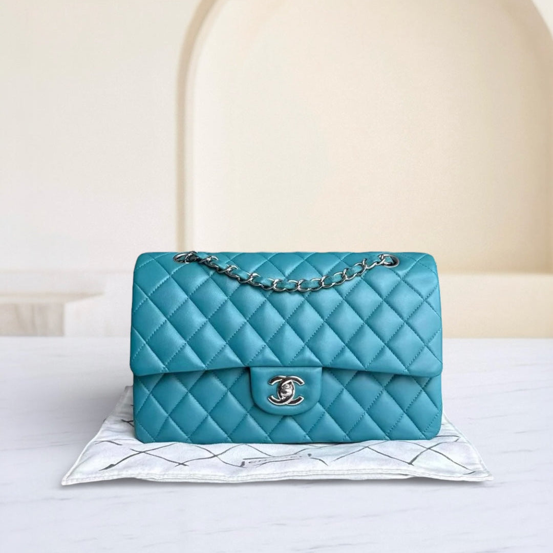 Chanel Classic Flap Medium - 25CM Quilted Lambskin Blue Silver Hardware Series 20