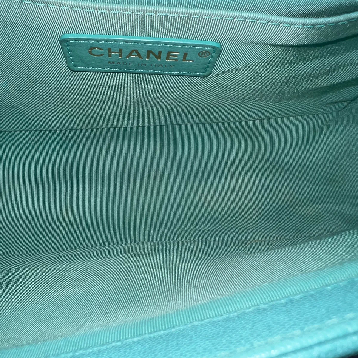 Caviar Boy Old Medium 25CM Chevron Grained Calfskin Cyan Green Blue Light Golden Hardware Series 27