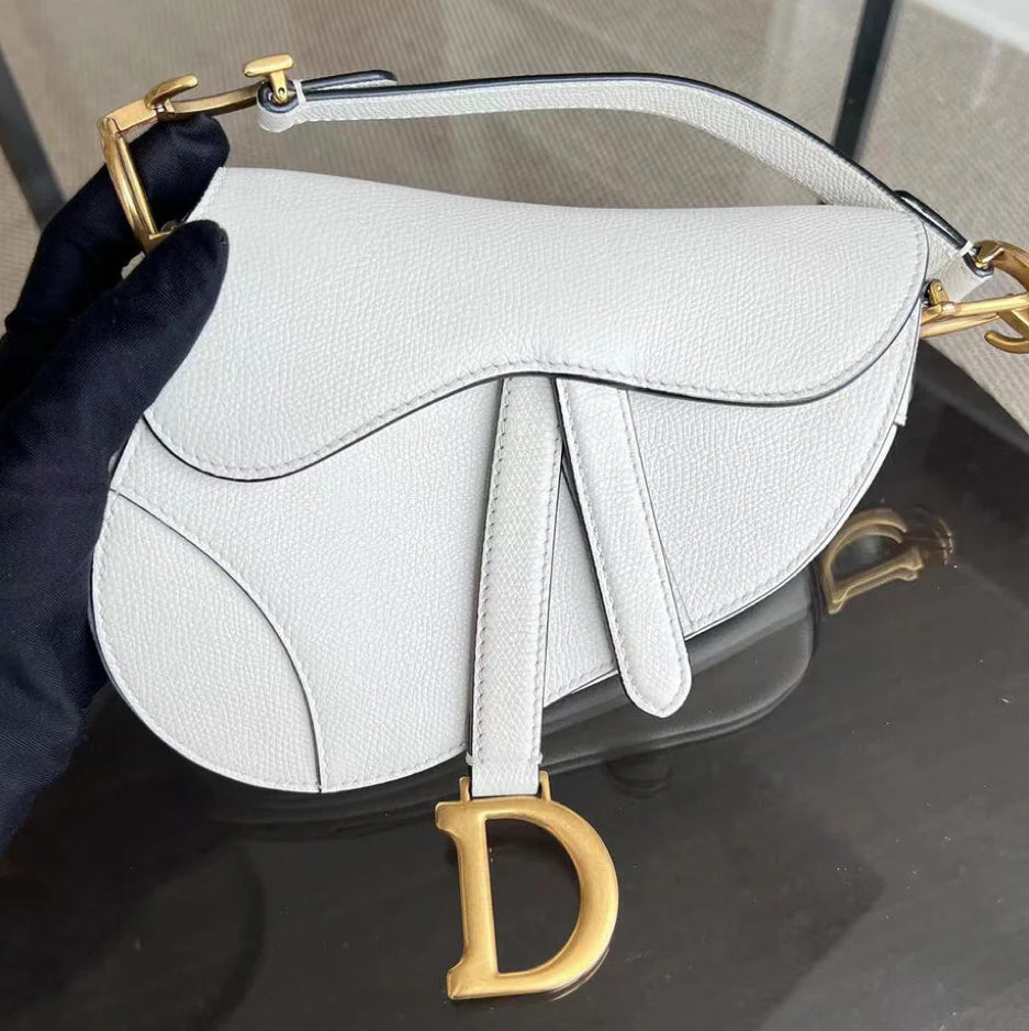 *With Strap, Caviar* Dior Saddle Small 21CM Caviar White GHW