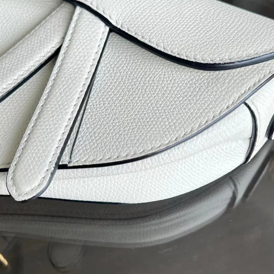 *With Strap, Caviar* Dior Saddle Small 21CM Caviar White GHW