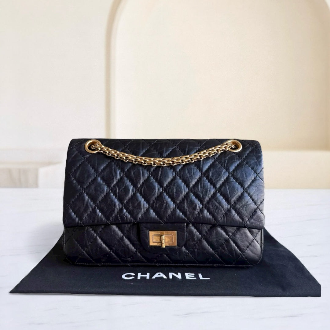 Chanel Reissue 2.55 225 - 24CM Quilted Aged Calfskin Black Gold Hardware