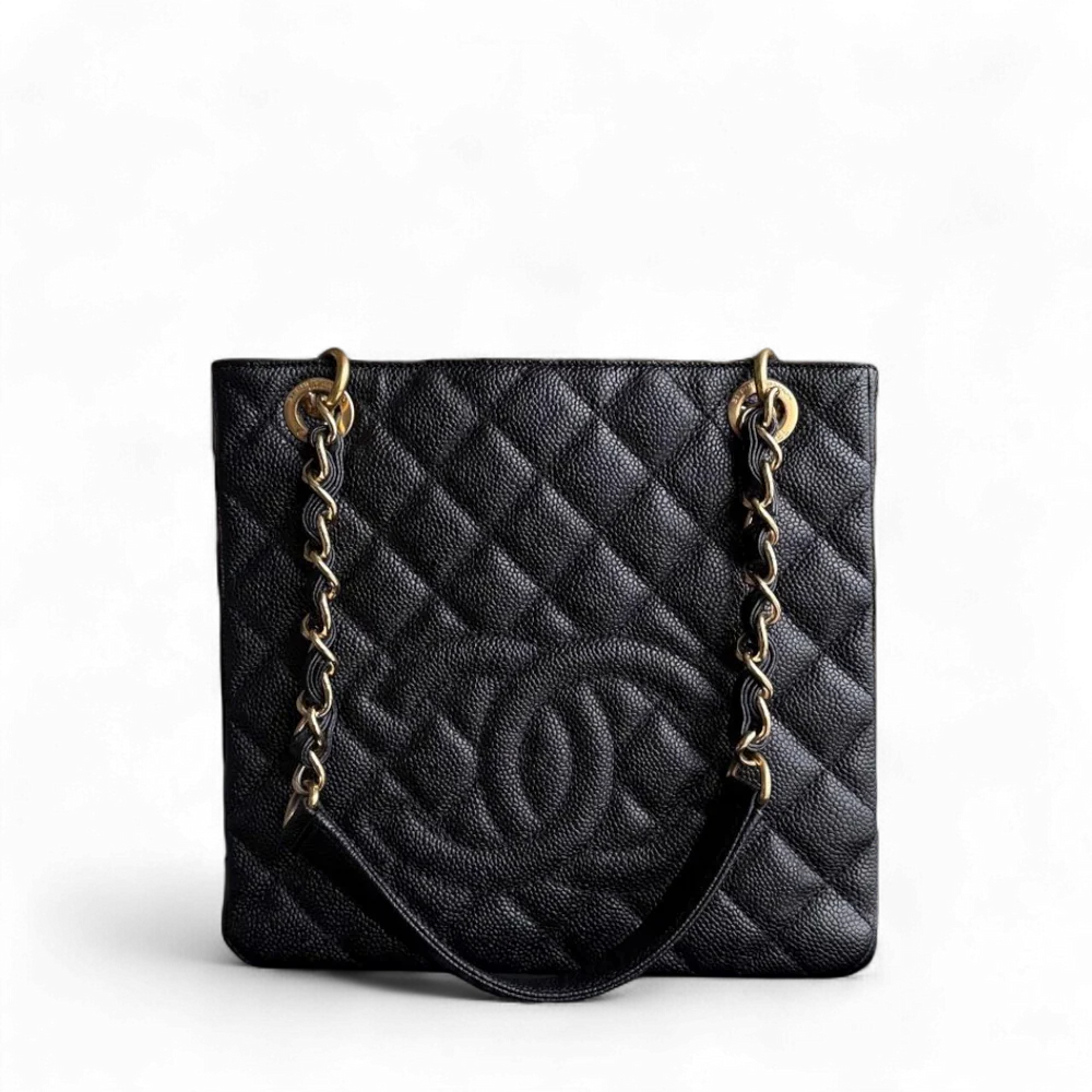 Chanel PST Petite Shopping Tote - Caviar Quilted Grained Calfskin Black Gold Hardware