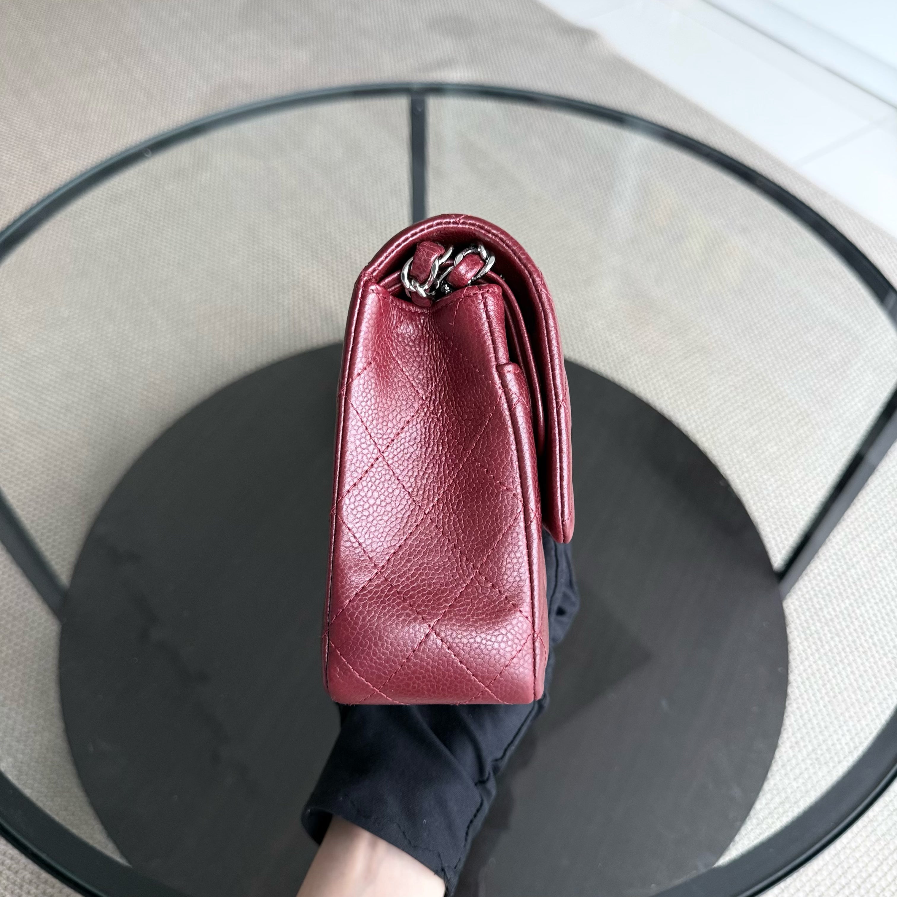 Chanel Classic Flap Medium - Caviar 25CM Quilted Grained Calfskin Burgundy Dark Red Silver Hardware