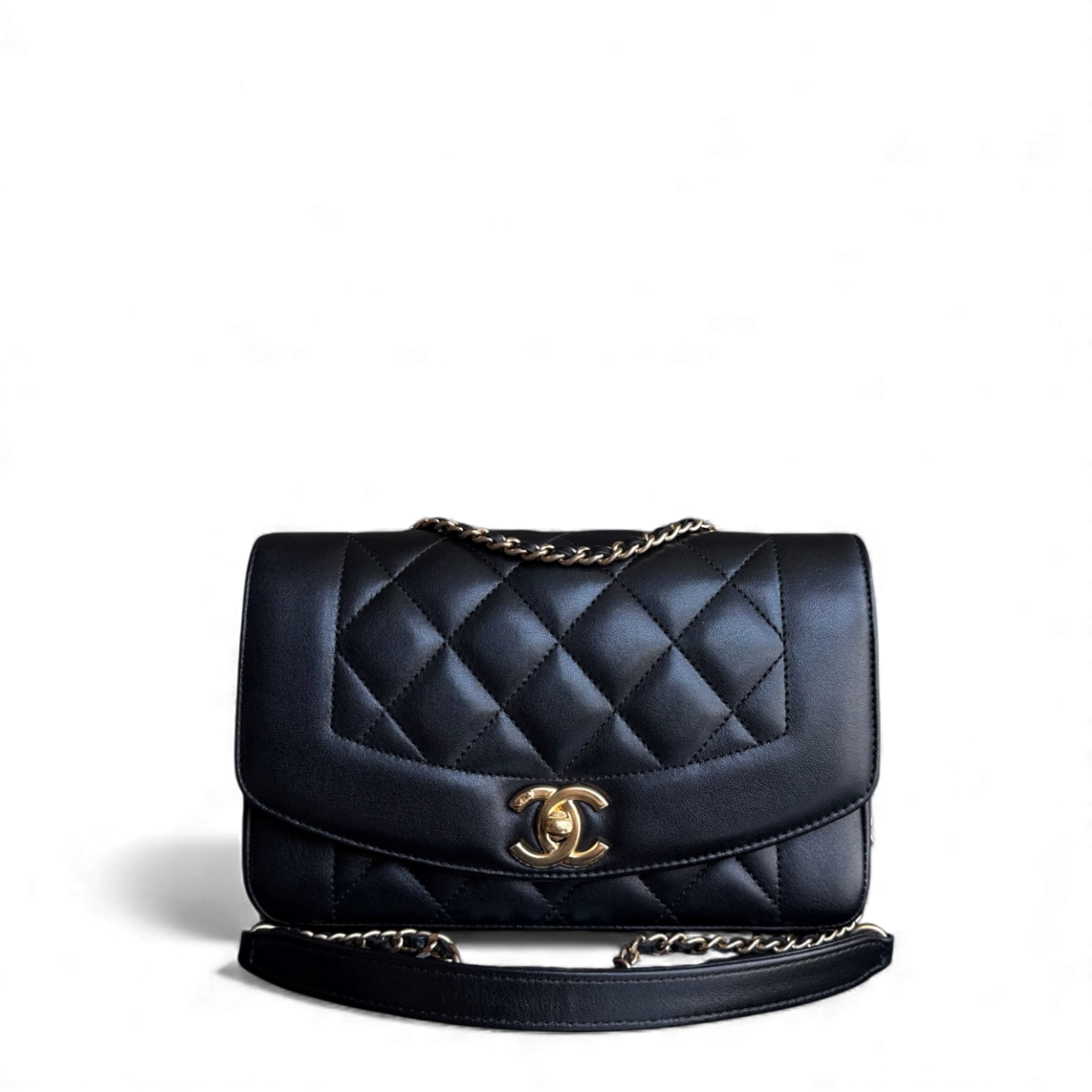 Chanel Diana Reissue Small - 22CM Quilted Lambskin Black Gold Hardware Series 20