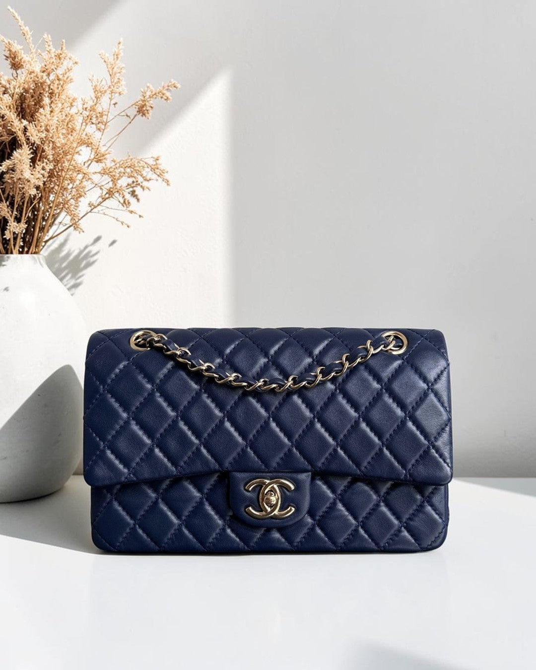 Chanel Classic Flap Medium - 25CM Quilted Lambskin Dark Blue Gold Hardware Series 12