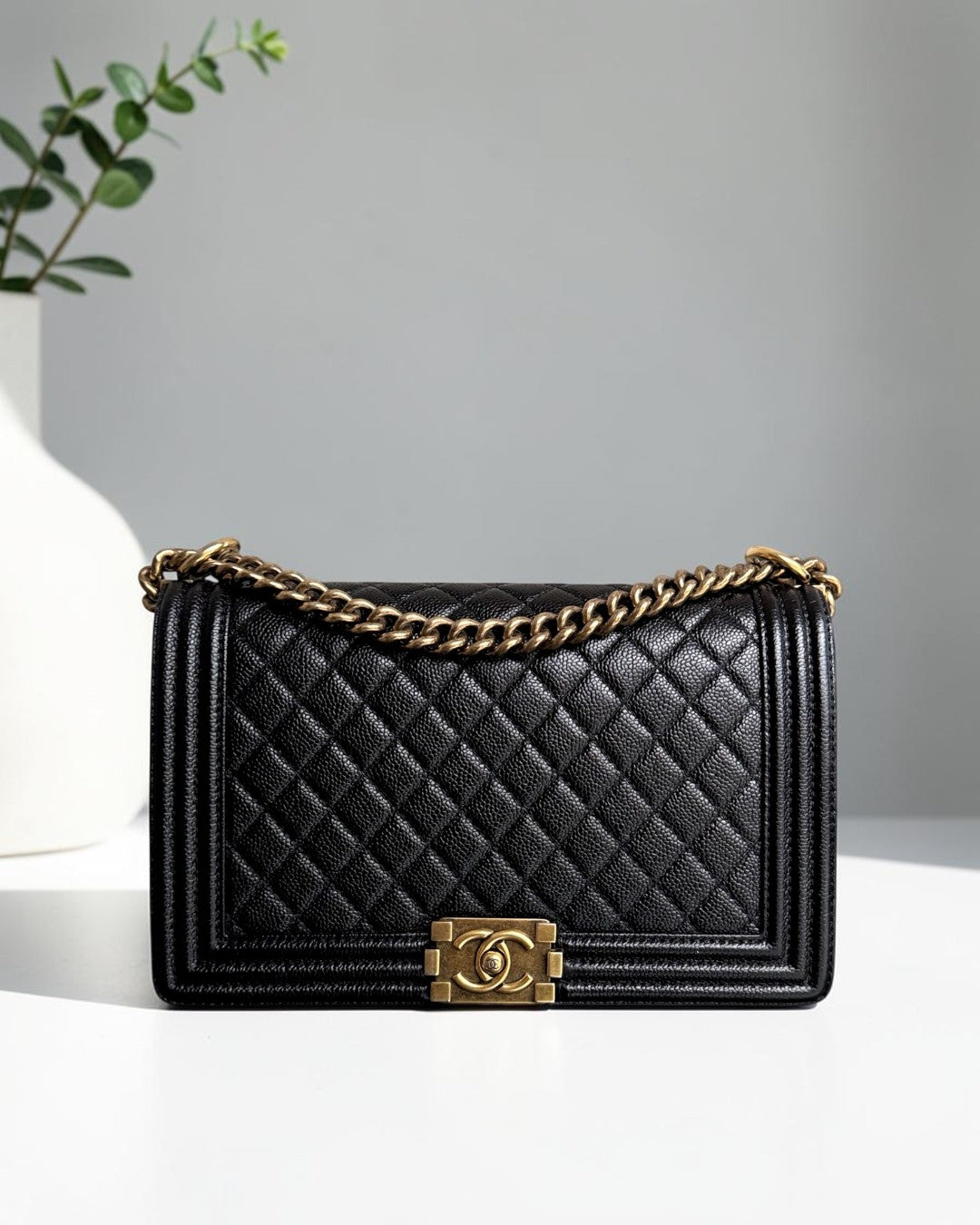 Chanel Boy Medium - Caviar 28CM New Medium Quilted Black Gold Hardware Series 19