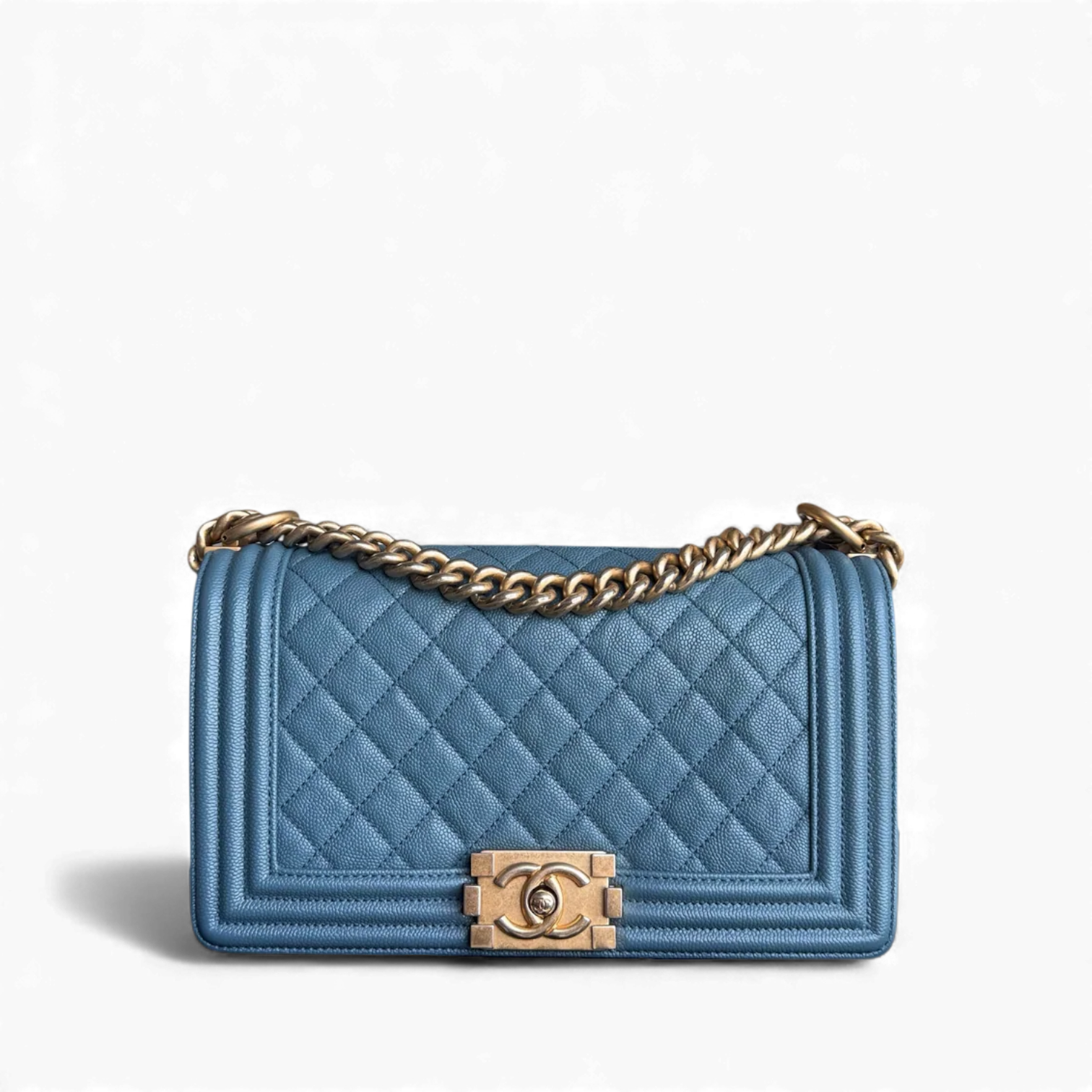 Chanel Boy Medium - Caviar 25CM Quilted Blue Gold Hardware 25