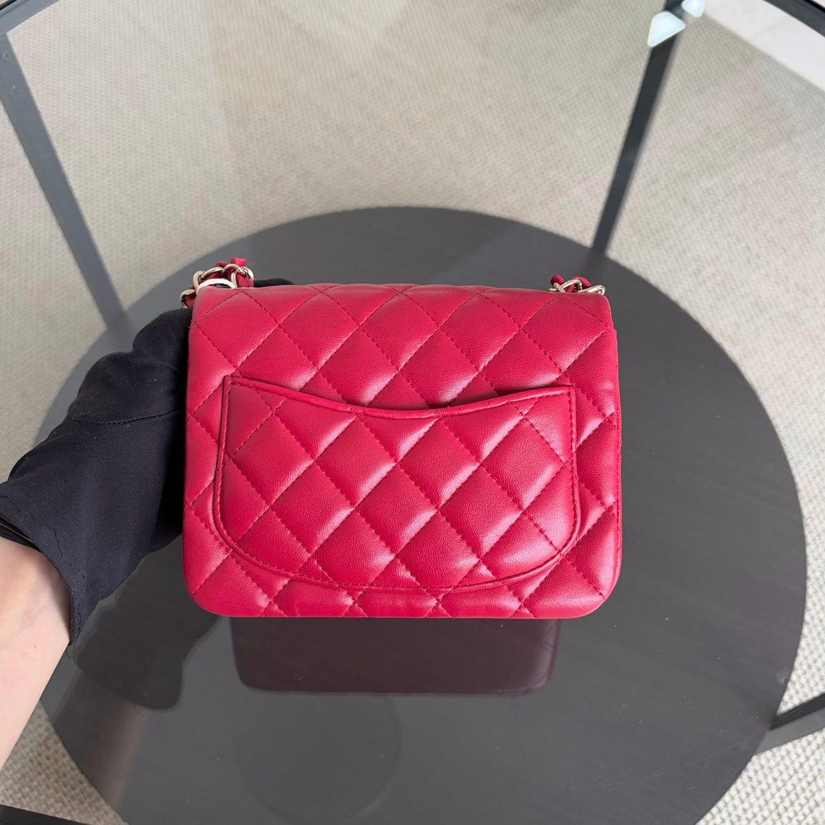 Chanel Classic Flap Mini Square - 17CM Quilted Lambskin Red Gold Hardware Series 23