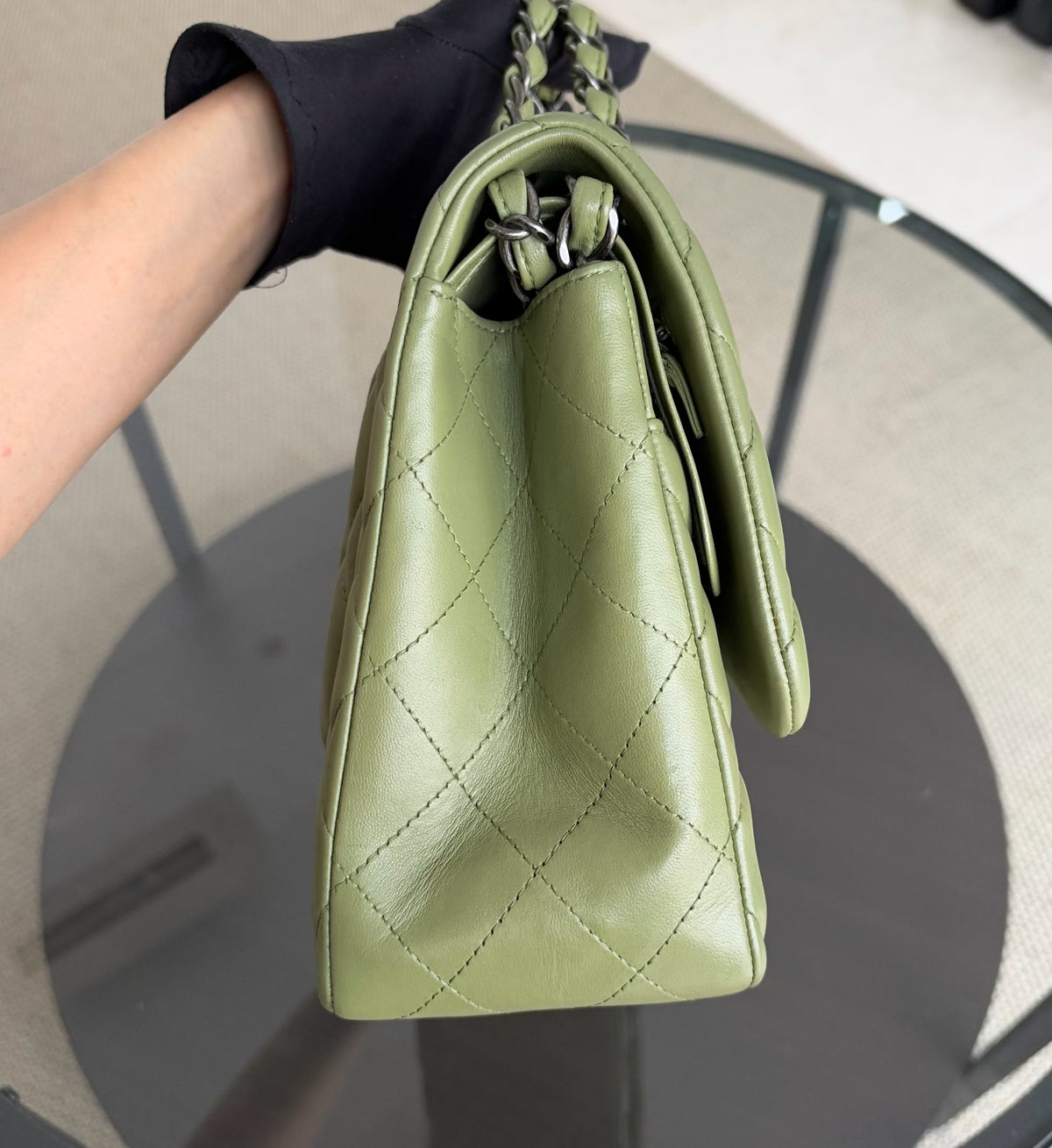 Chanel Classic Flap Jumbo - Double Flap 30CM Quilted Lambskin Olive Green Ruthennium Silver Hardware Series 20
