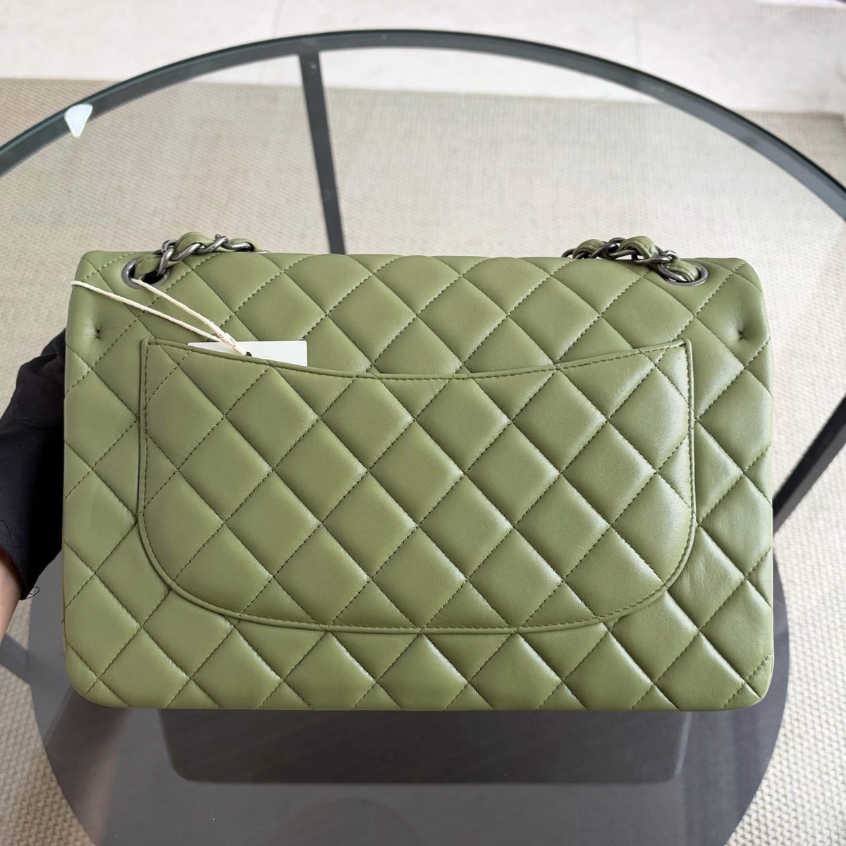 Chanel Classic Flap Jumbo - Double Flap 30CM Quilted Lambskin Olive Green Ruthennium Silver Hardware Series 20