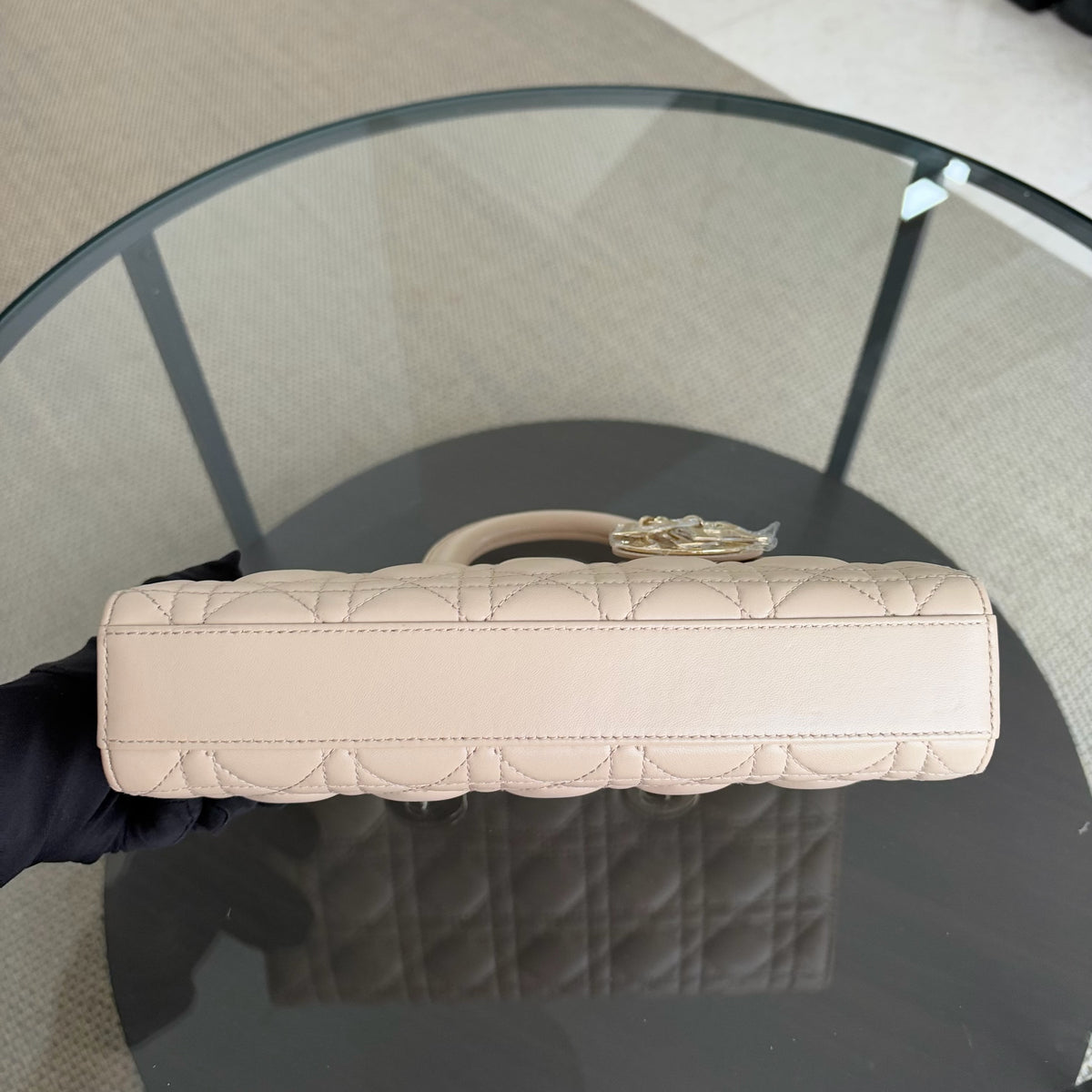 Dior D-joy Medium - Cannage Lambskin Beige Gold Hardware