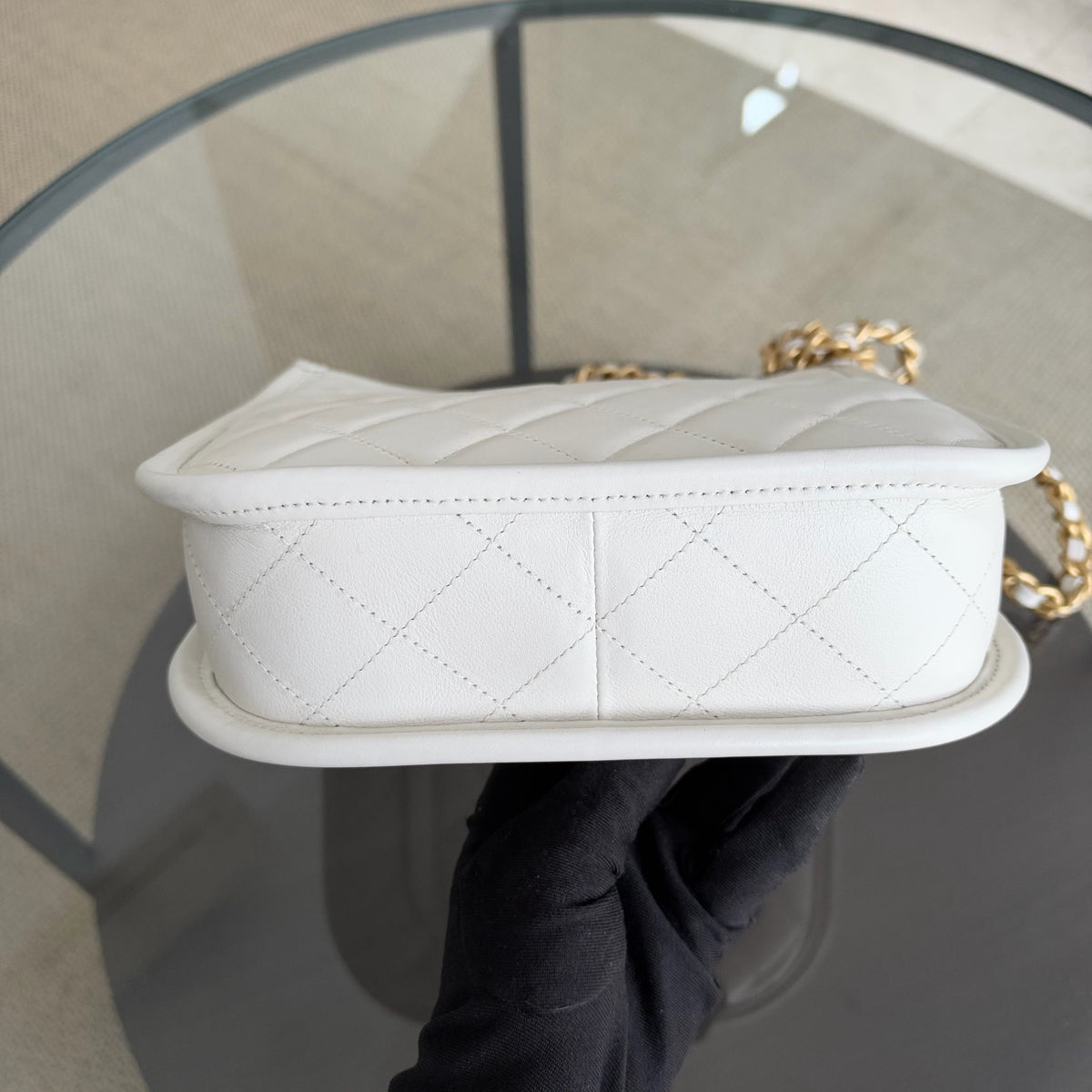 Chanel CC Quilted Hobo White Calfskin Microchip