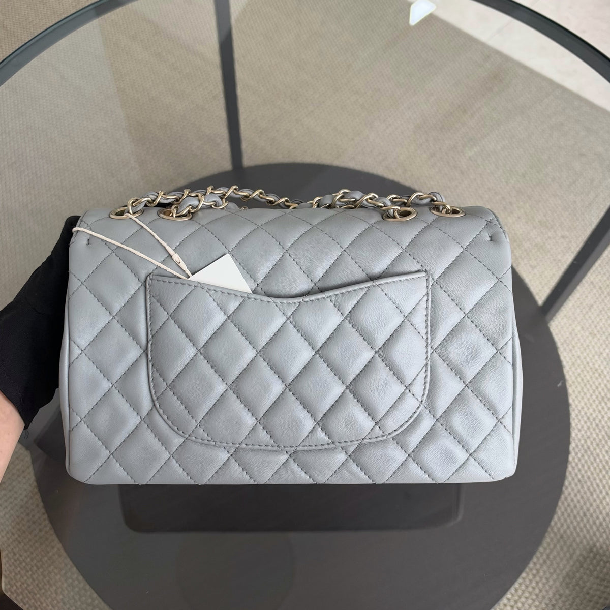 Chanel Chic Flap Seasonal Flap Medium - 25CM Quilted Lambskin Grey Gray Gold Hardware Series 21