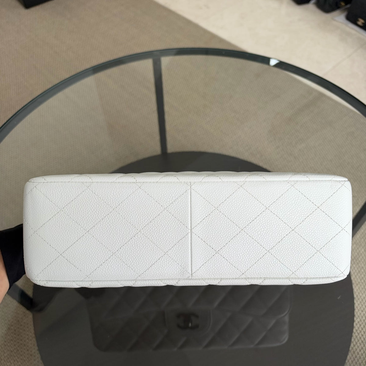 Chanel Classic Flap Jumbo - Caviar 30CM Single Flap Quilted White Silver Hardware