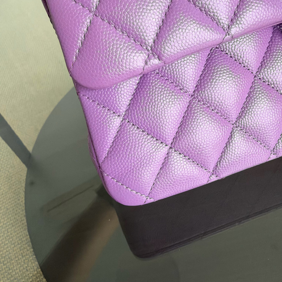 Chanel Classic Flap Medium - Caviar 25CM Quilted Purple Gold Hardware Microchip
