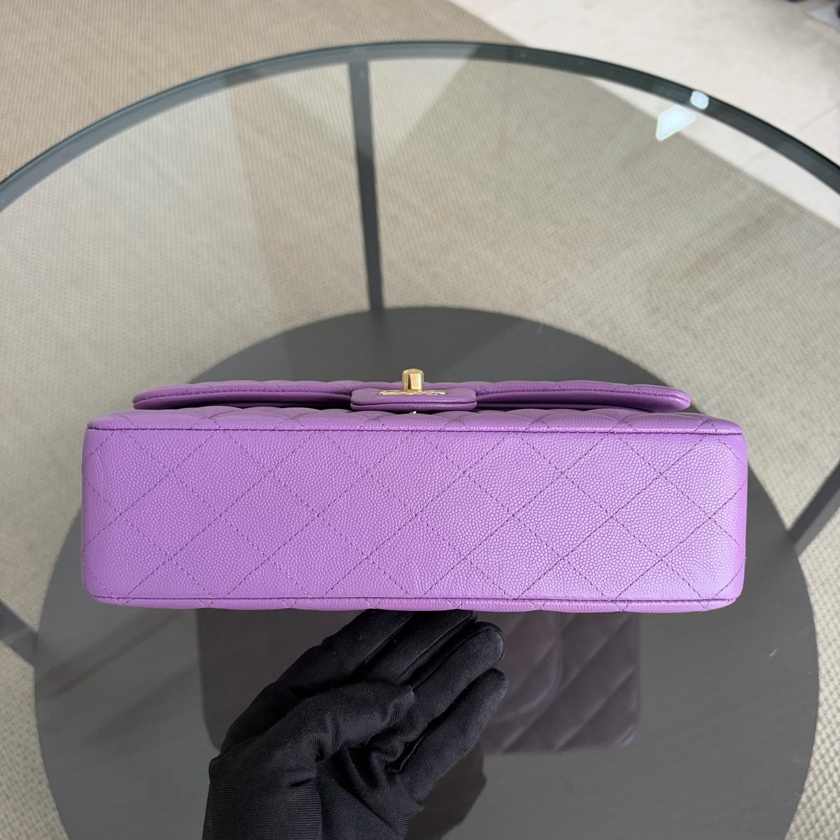 Chanel Classic Flap Medium - Caviar 25CM Quilted Purple Gold Hardware Microchip