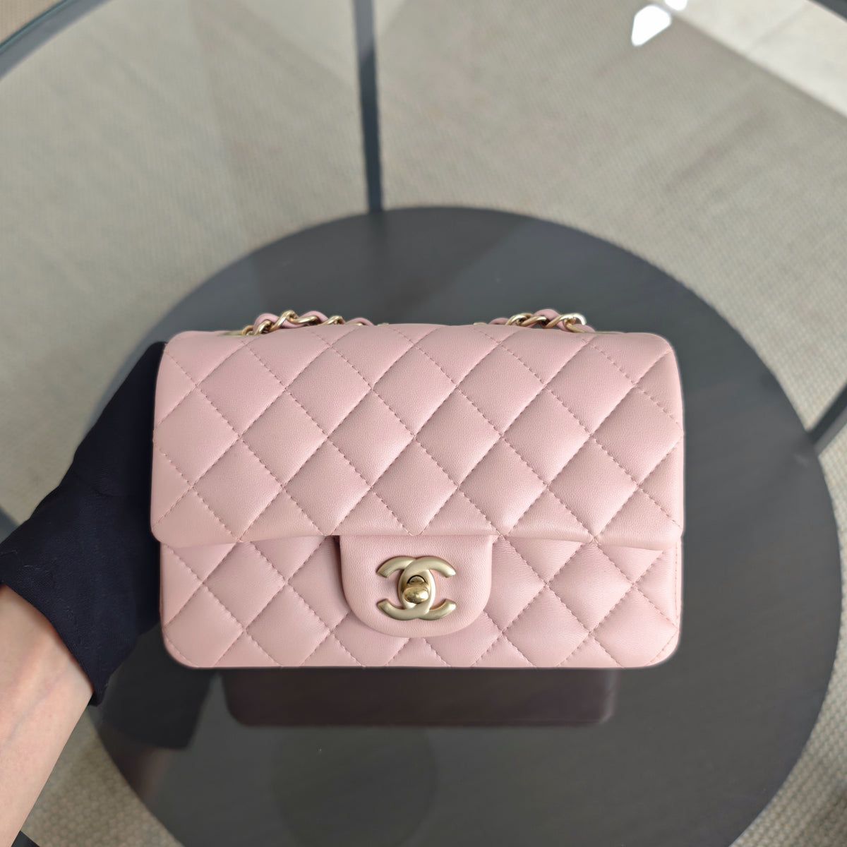 Chanel Mini Rectangle Classic Flap - 20CM Lamskin Quilted Light Pink Gold Hardware Series 20