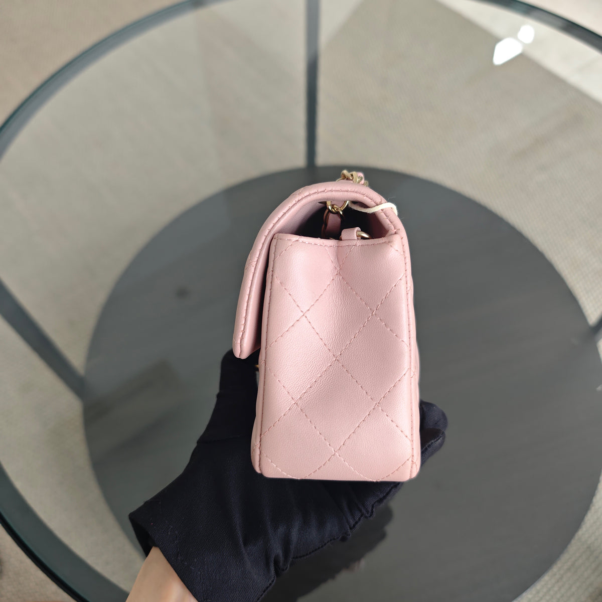 Chanel Mini Rectangle Classic Flap - 20CM Lamskin Quilted Light Pink Gold Hardware Series 20