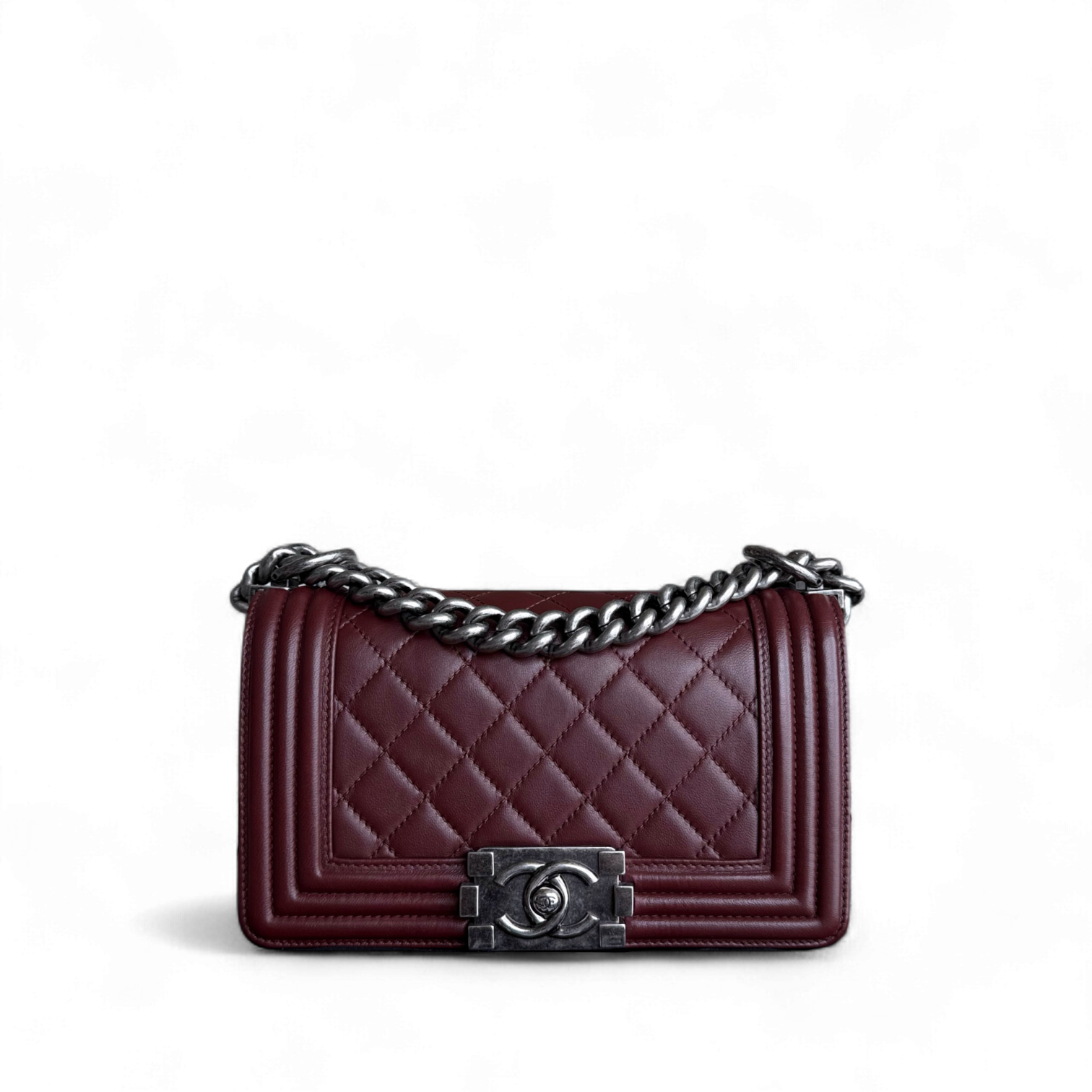Chanel Boy Small - Quilted Lambskin Burgundy Ruthenium Silver Hardware Series 16