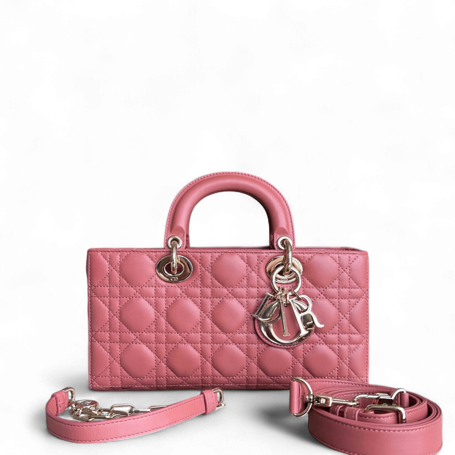Dior D-Joy Medium - Cannage Lambskin Blush Pink Gold Hardware