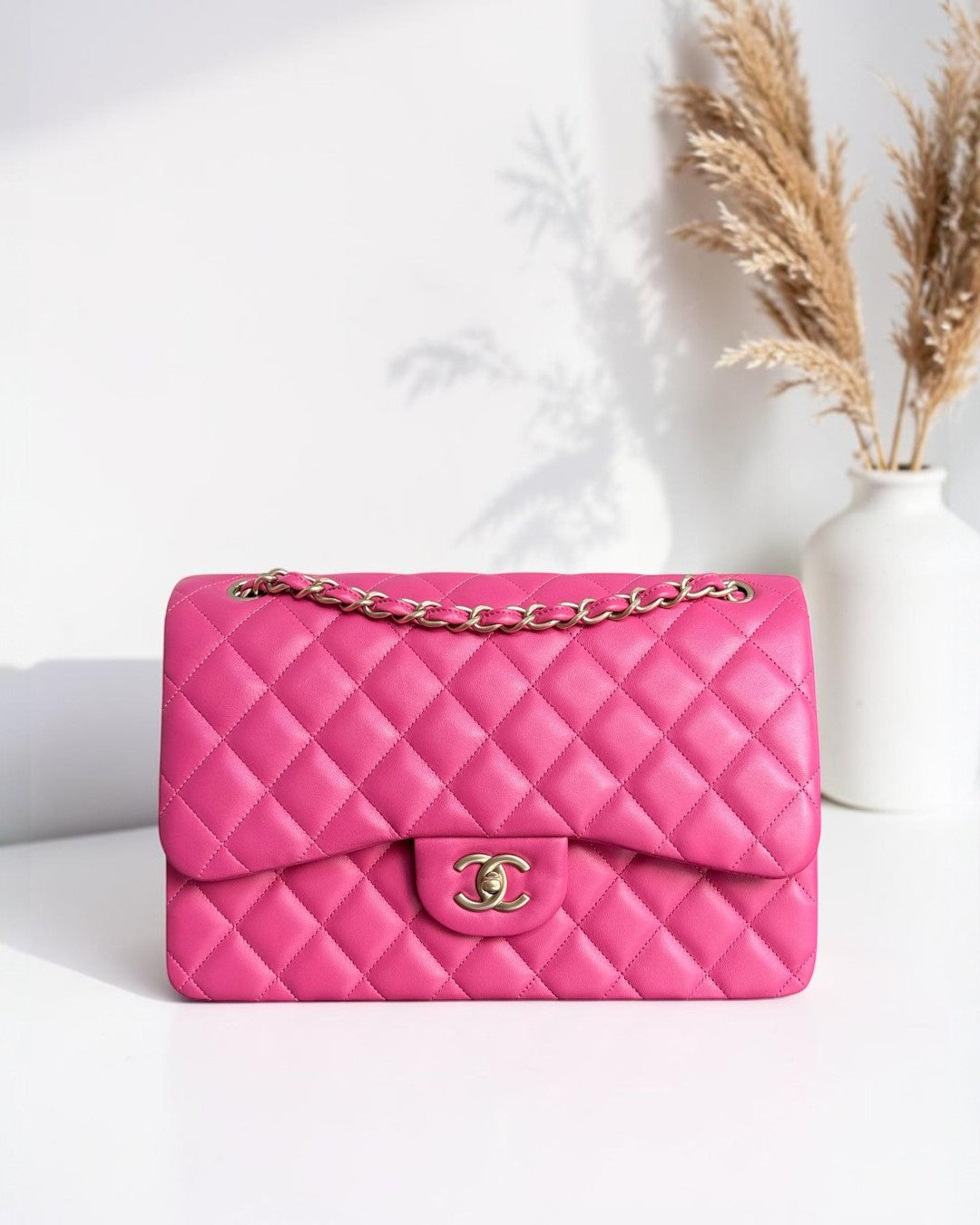 Chanel Classic Flap Jumbo - Double Flap 30CM Quilted Lambskin Pink Gold Hardware Series 17
