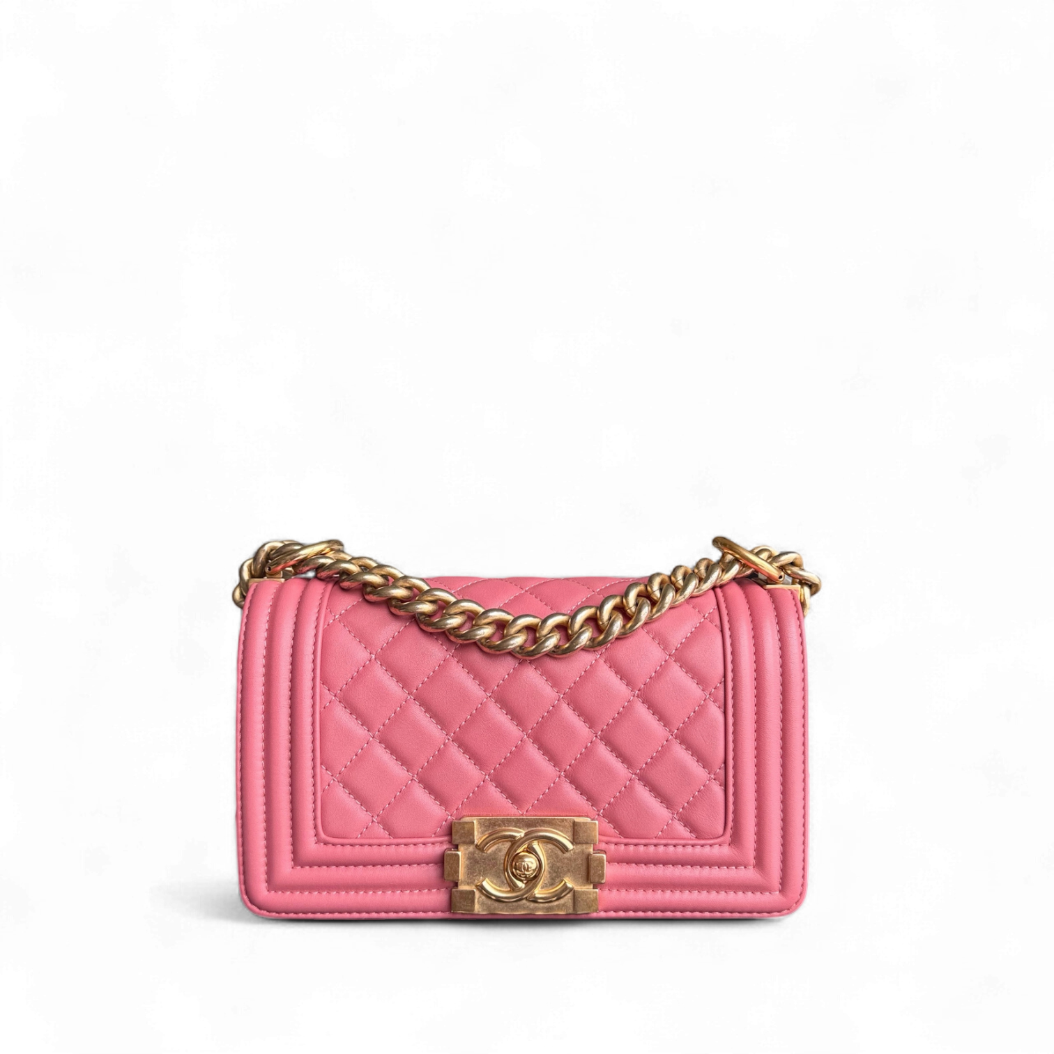 Chanel Boy Small - 20CM Quilted Calfskin Pink Gold Hardware Series 28
