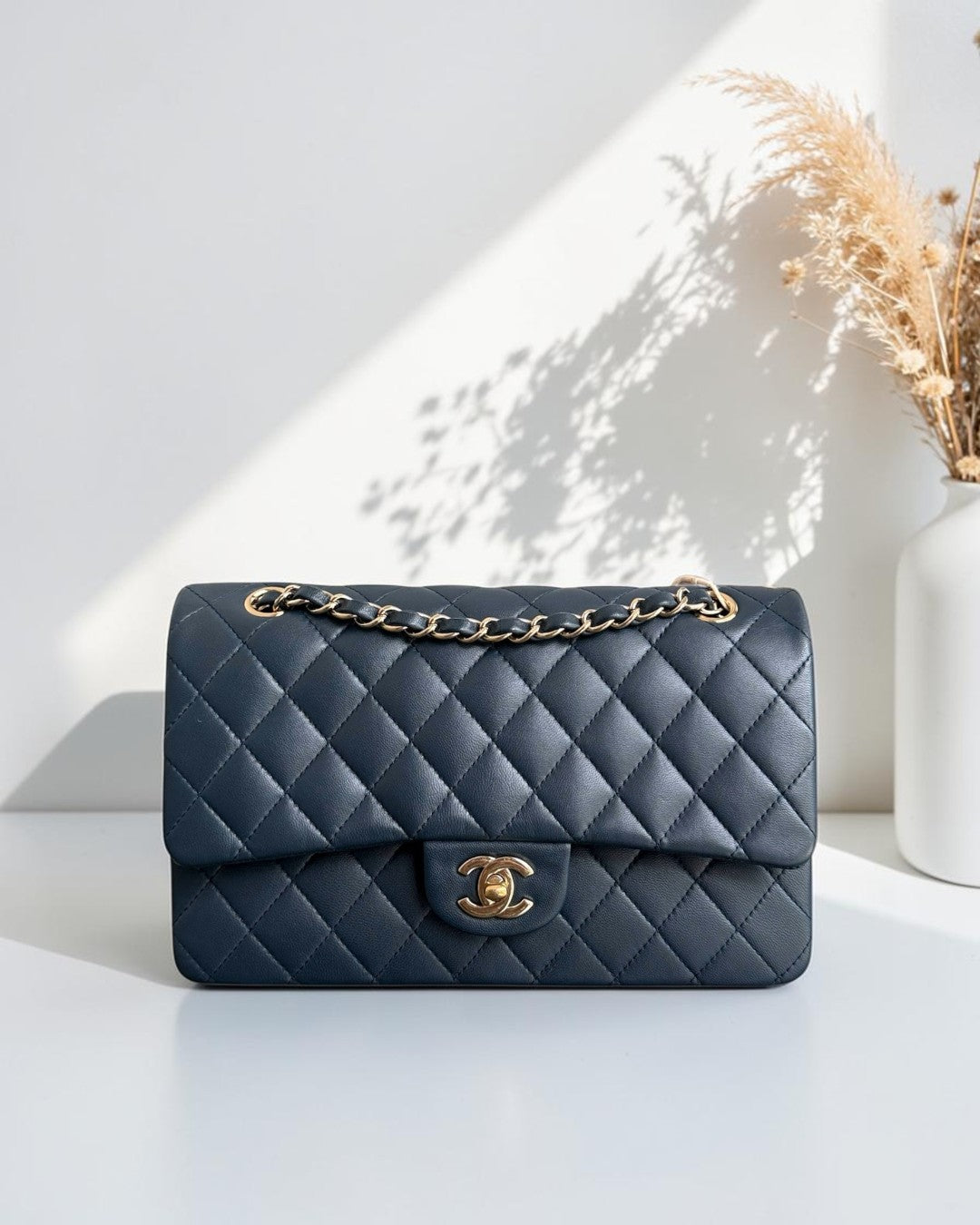 Chanel Classic Flap Medium - 25CM Quilted Lambskin Blue Gold Hardware Series 23