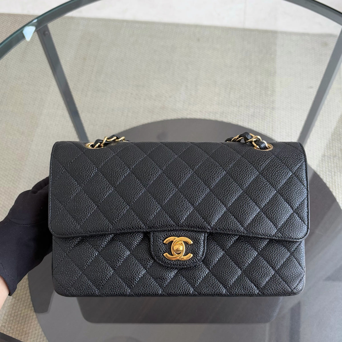Chanel Classic Flap Medium - 25CM Quilted Caviar Black Gold Hardware Series 17