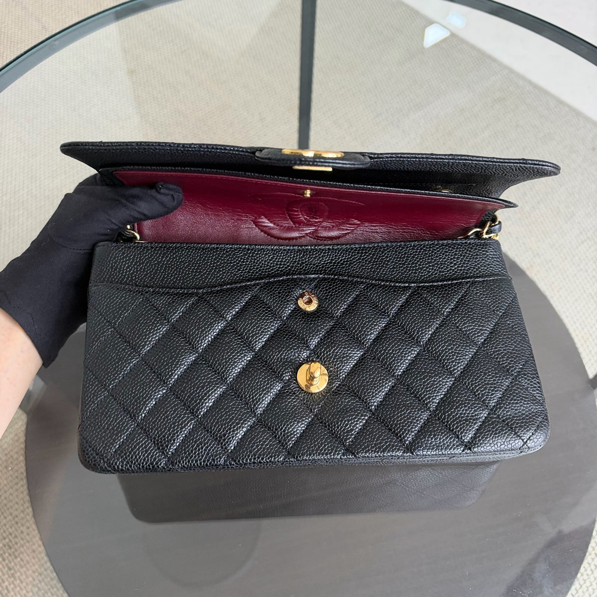 Chanel Classic Flap Medium - 25CM Quilted Caviar Black Gold Hardware Series 17