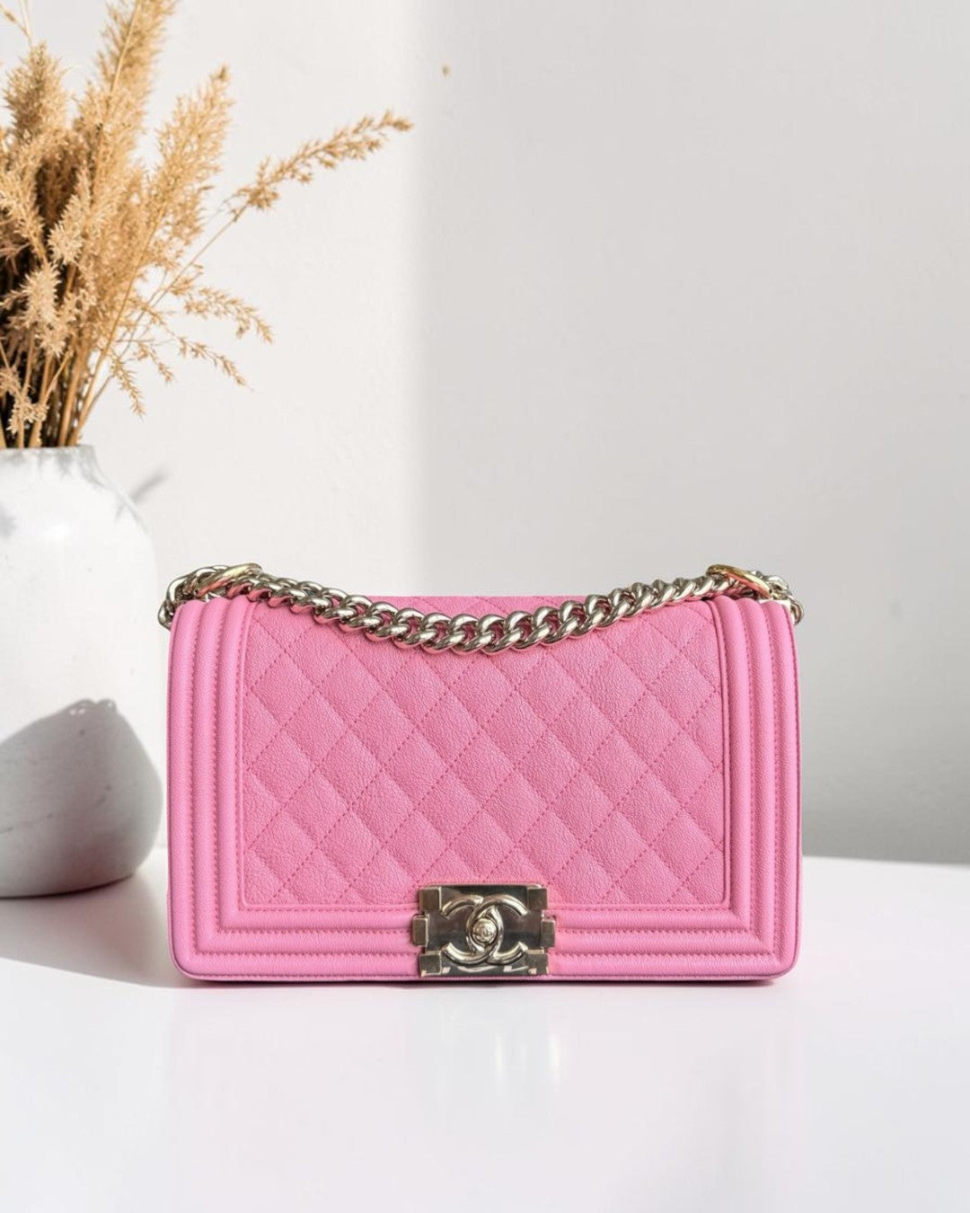 Chanel Boy Medium - 25CM Quilted Caviar Barbie Pink Gold Hardware Series 30
