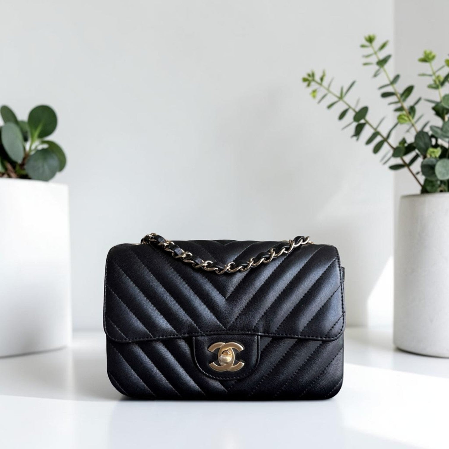 Chanel Classic Flap Mini - Chevron Lambskin Black Gold Hardware Series 26