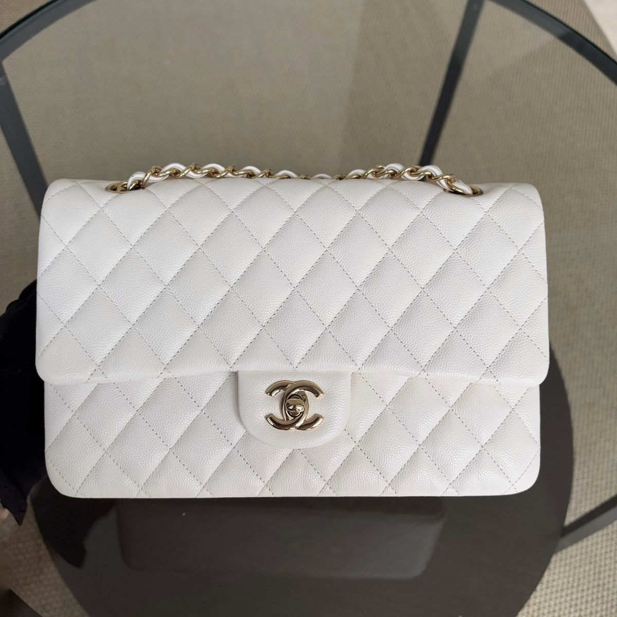 Chanel Classic Flap Medium - Caviar Quilted White Gold Hardware Series 29