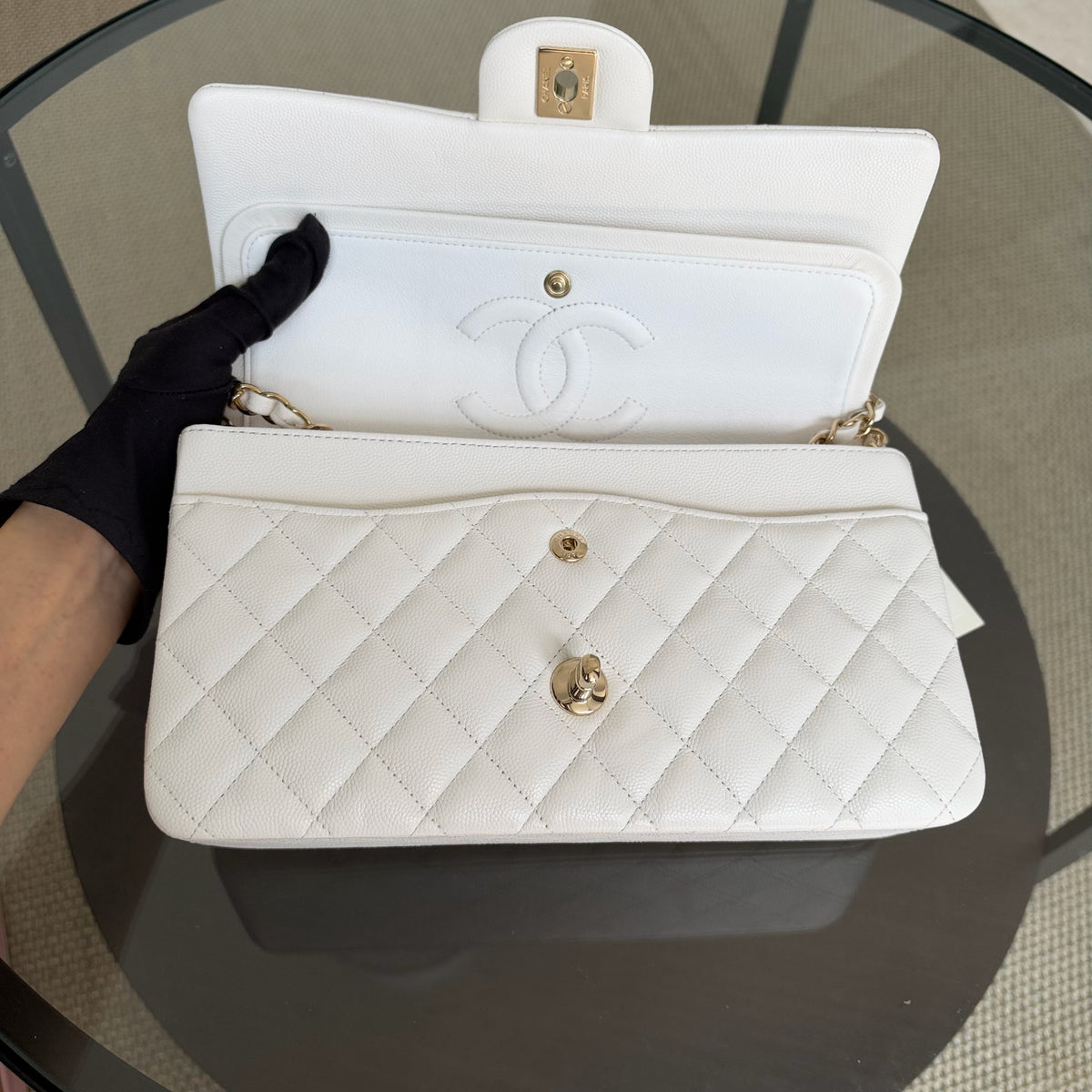 Chanel Classic Flap Medium - Caviar Quilted White Gold Hardware Series 29