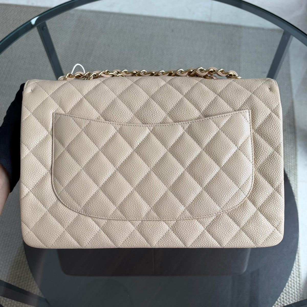 Chanel Classic Flap Jumbo - Caviar 30CM Single Flap Quilted Beige Gold Hardware Series 13