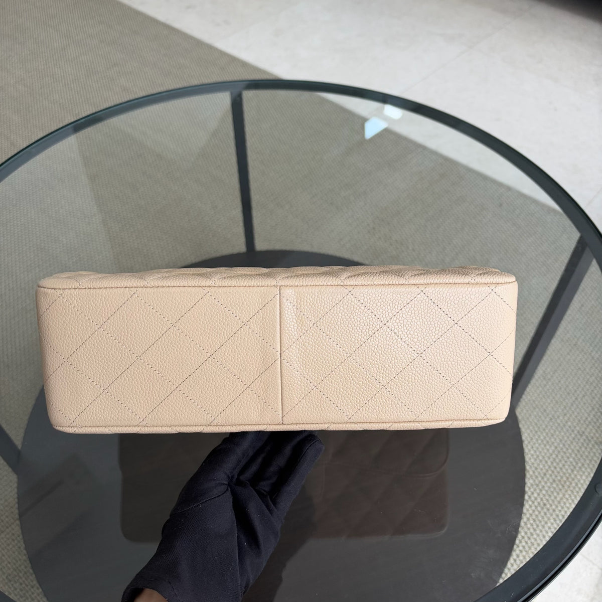 Chanel Classic Flap Jumbo - Caviar 30CM Single Flap Quilted Beige Gold Hardware Series 13