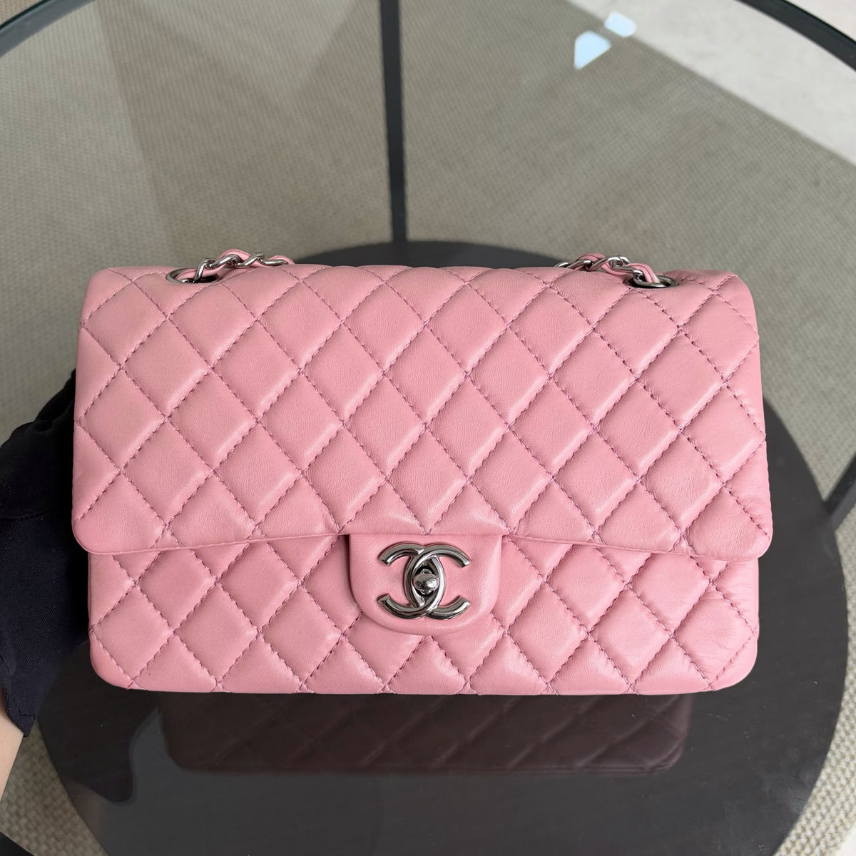 Chanel Classic Flap Medium - 25CM Quilted Lambskin Light Pink Silver Hardware Series 12