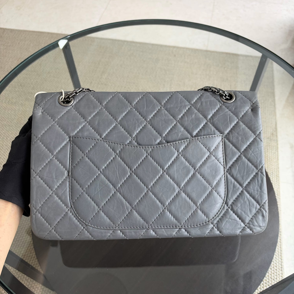 Chanel 2.55 Reissue 227 - Quilted Aged Calfskin Gray Grey Ruthenium Silver Hardware Series 12