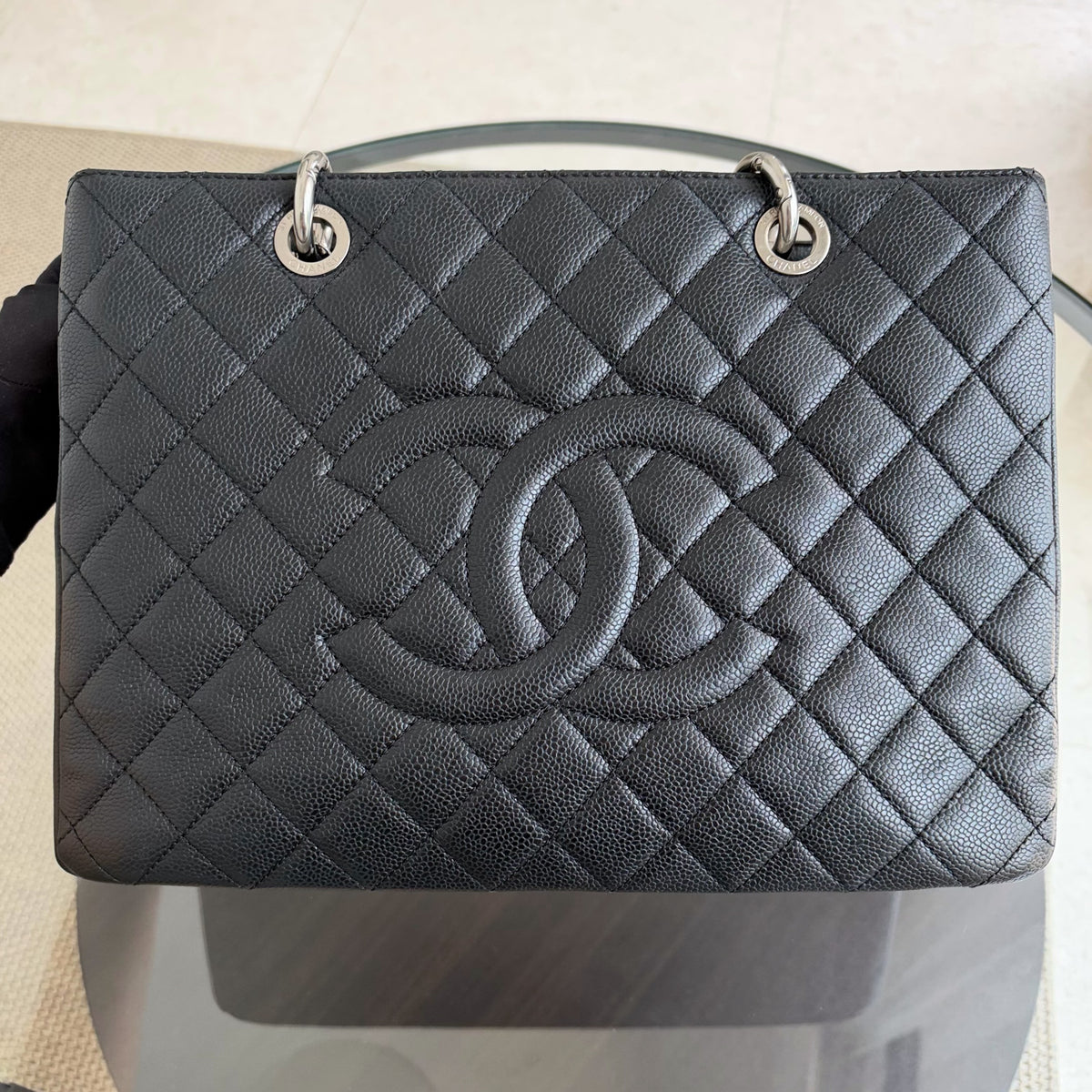 Chanel GST Grand Shopping Tote - Caviar Quilted Black Silver Hardware