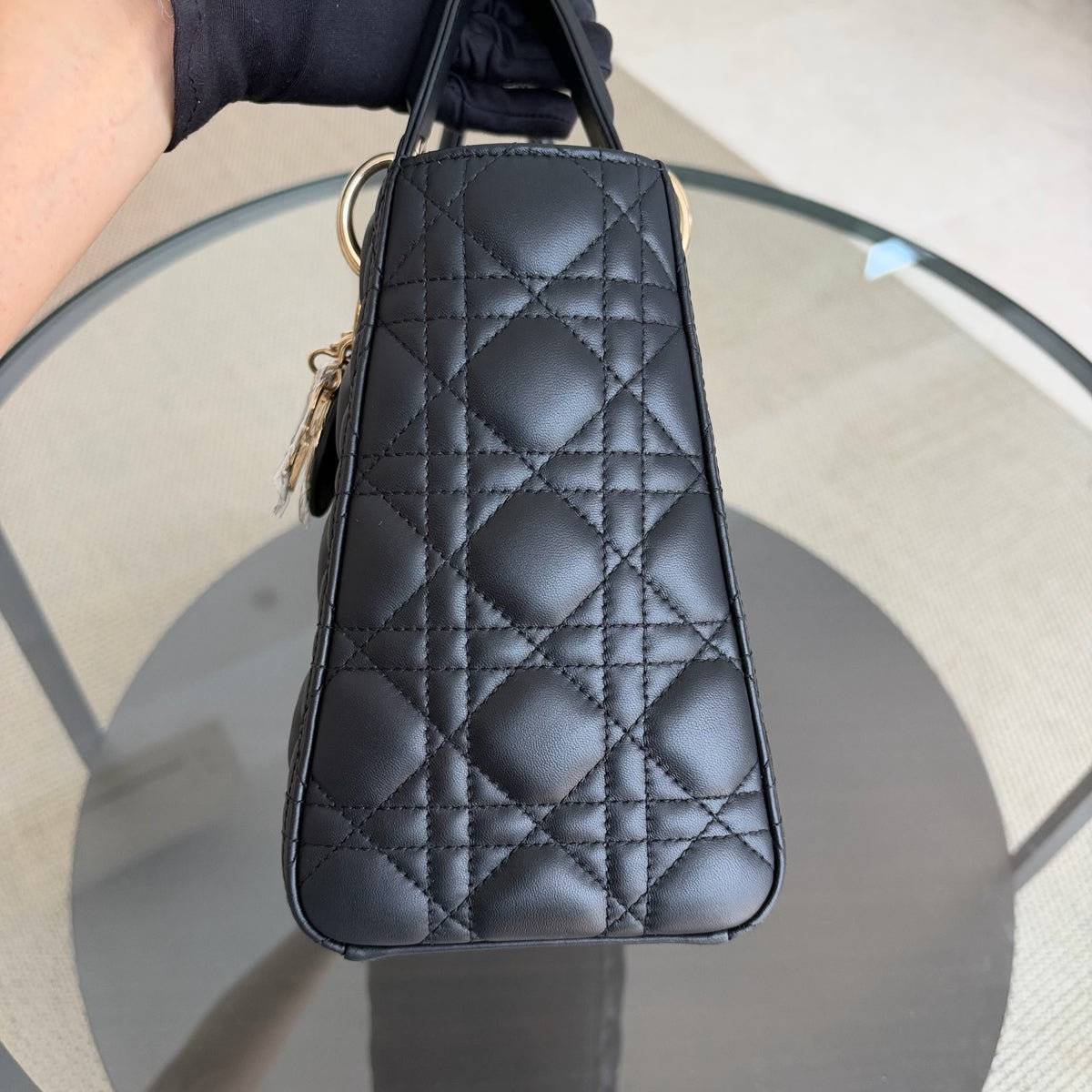 Dior Lady Medium - Flap Open Cannage Lambskin Black Gold Hardware