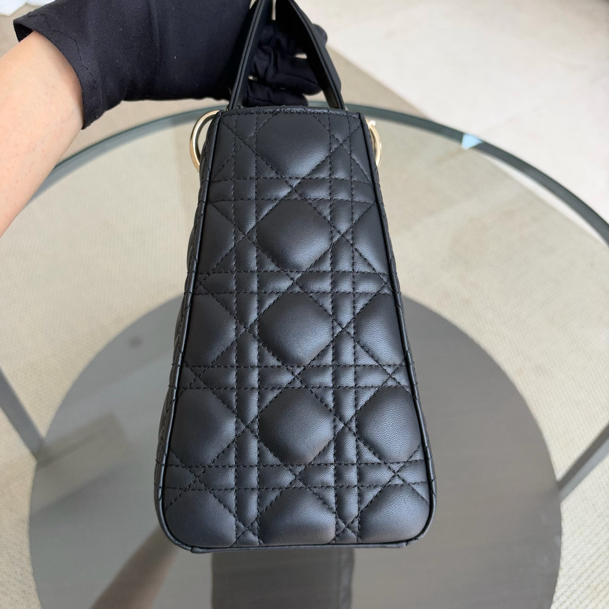 Dior Lady Medium - Flap Open Cannage Lambskin Black Gold Hardware