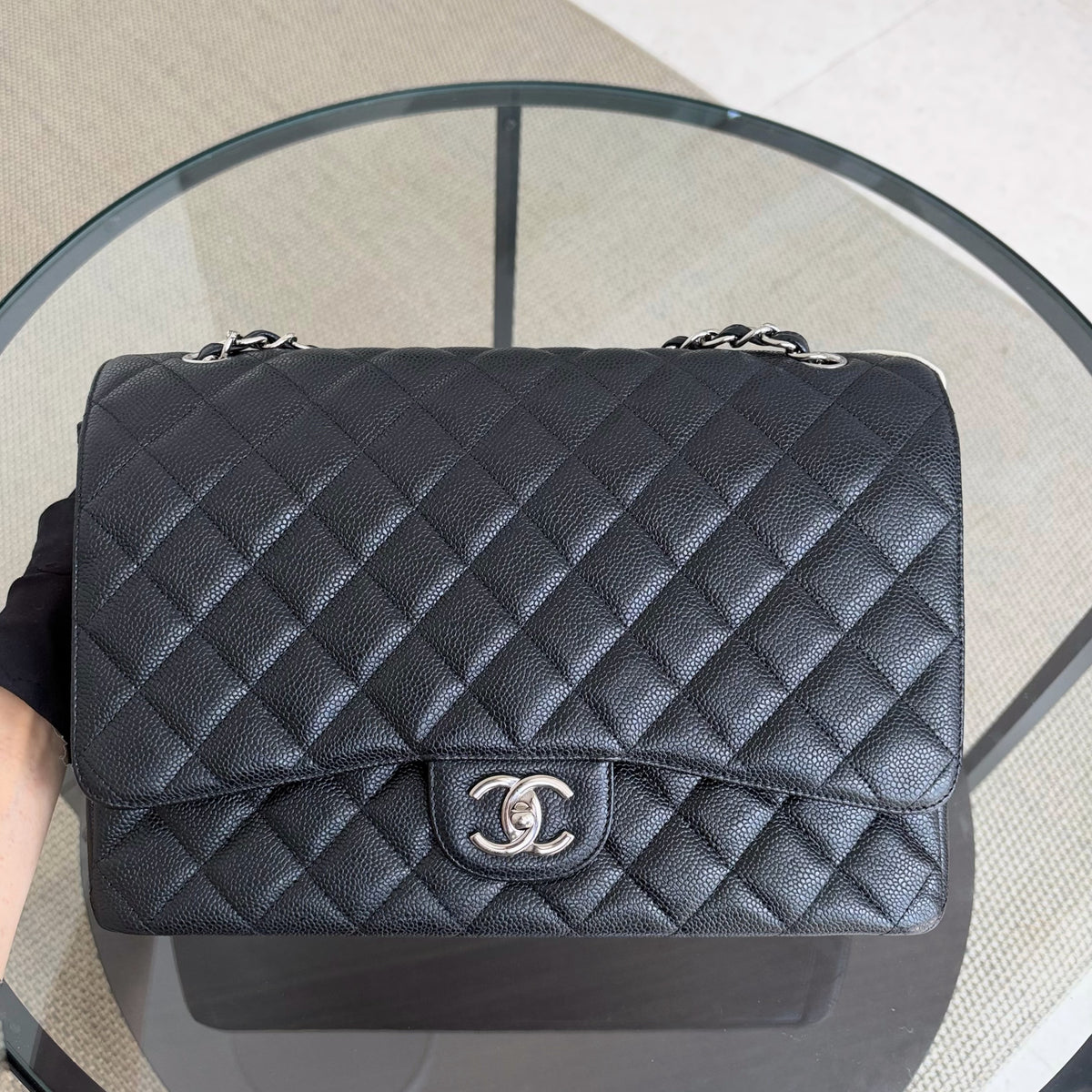 Chanel Classic Flap Maxi - Caviar 33CM Double Flap Black Silver Hardware Series 15