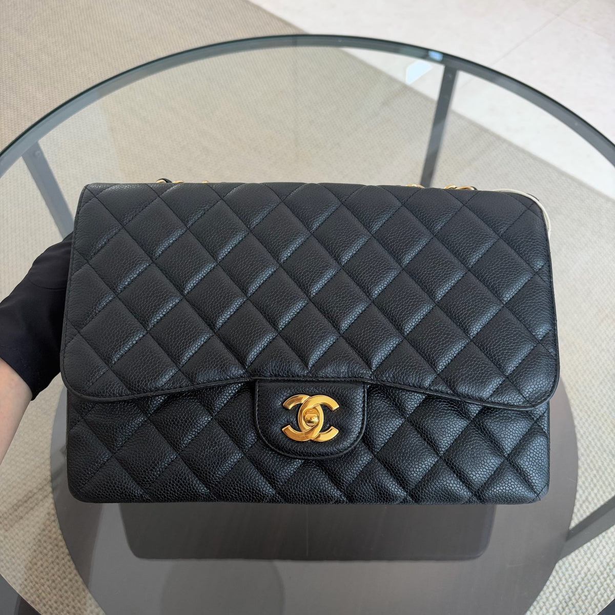Chanel Classic Flap Jumbo - Caviar 30CM Single Flap Quilted Black Gold Hardware Series 13